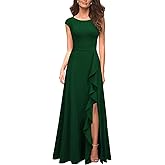 MUSHARE Women's Cocktail Dresses with Pockets Ruffled Sexy Split Party Long Formal Dress