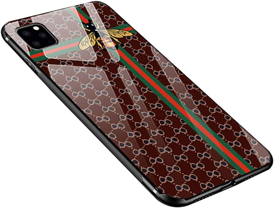 Anyos Compatible iPhone 11 Pro Max Case, Ultra-Thin Tempered Glass Pattern Painted Back Cover + Soft TPU Bumper Full Body Shockproof Protective Case 6.5 inch, Dark Bee