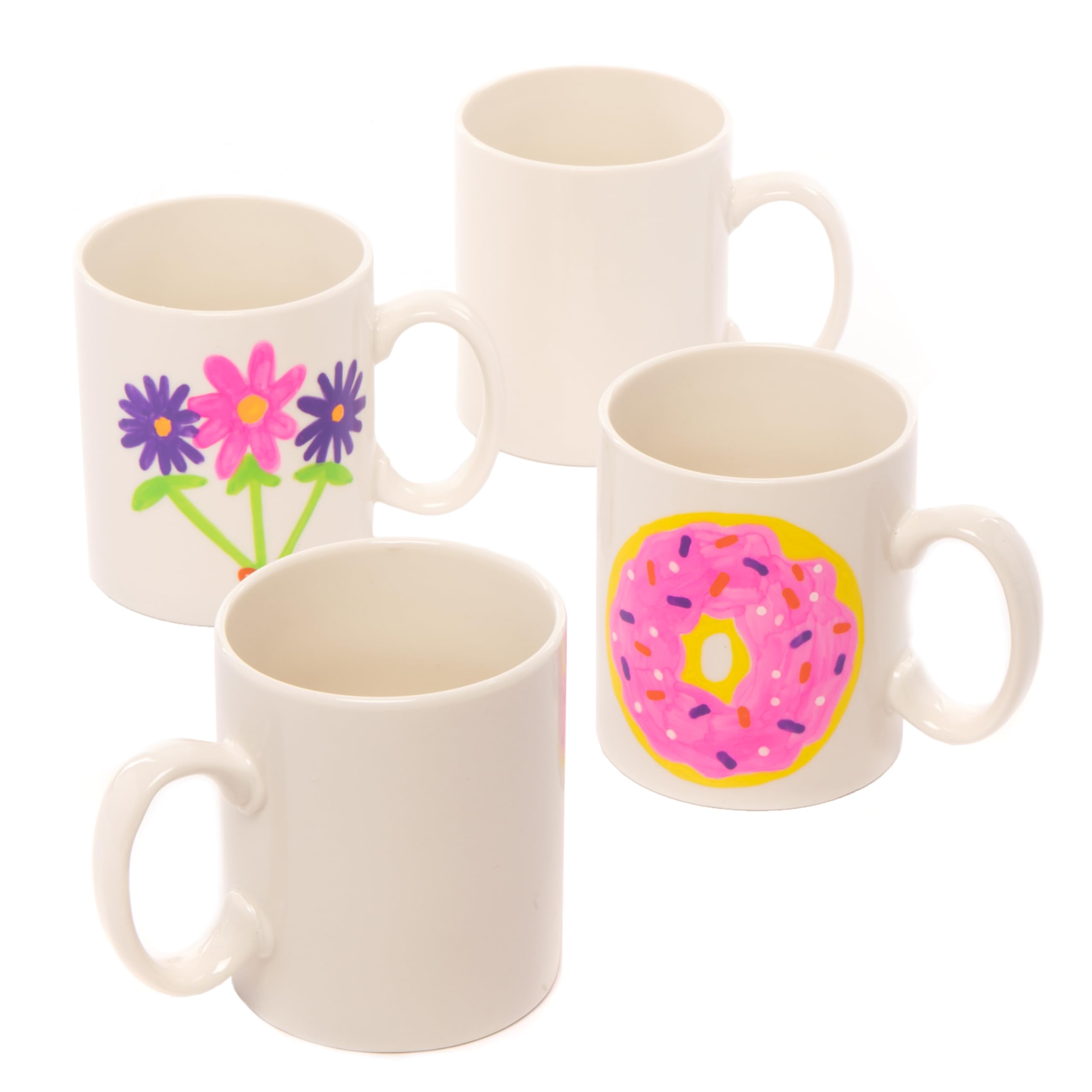 Baker Ross Design Your Own Mugs - Pack of 4, White Porcelain Mugs for Kids To Decorate, Arts and Crafts