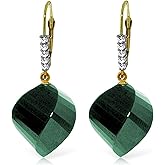 Galaxy Gold GG 14k Solid Gold Leverback Earrings with Diamonds and Briolette Twisted Green Sapphire