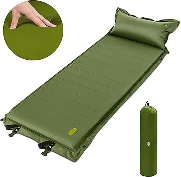 Amazon Co Jp エアーマット Zenph キャンプマット 寝袋マット 自動膨張 19倍高弾性スポンジ 190tポリエステル 枕付き 厚手5cm 連結可能 防水耐湿 旅行 アウトドア 収納袋付き グリーン ホーム キッチン