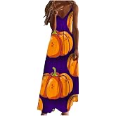 Ceboyel Womens Cute Halloween Dress 2023 Spaghetti Straps Maxi Dresses Pumpkin Print Long Sundress Trendy Clothes