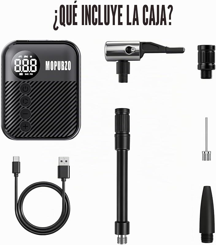 Tiny - Bomba de bicicleta con manómetro, bomba de aire eléctrica de 150 PSI, apagado automático, minibomba eléctrica, compatible con la mayoría de las válvulas de aire, inflado rápido para bicicleta