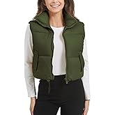 Flygo Puffer Vest Women Cropped Vest Zip Up Stand Collar Sleeveless Lightweight Winter Down Vests Jacket