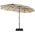 Yaheetech 13 ft Triple-size Patio Umbrella w/Base Included - Market Extra-Large Double Sided Umbrella - Twin-size Patio Parasol w/Easy Crank & 12 Strong Ribs & Ventilation Openings, Tan