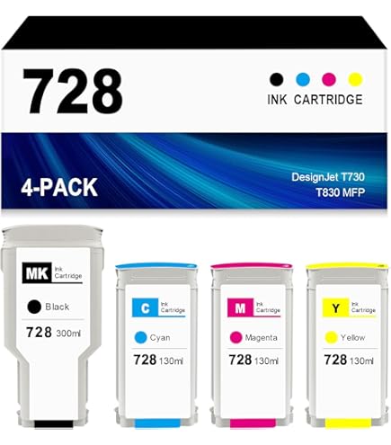 Amazon.com: 728 Ink Cartridges 4-Pack (300-ml Matte Black / 130-ml