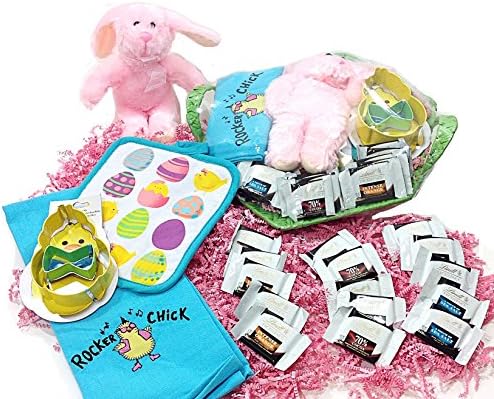 Bakers' Kitchen Accents Easter Gift Basket - Lindt Dark Chocolate Lovers Collection, Cookie Cutters, Potholder, Towel & Plush Bunny Rabbit
