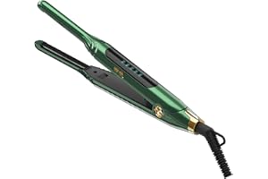 Mvxitanny Small Flat Irons for Short Hair, 15s Ultra Fast Heat Up Pencil Flat Iron, Negative Ions Mini Flat Iron for Edges, 3/10'' Travel Hair Straightener with LED Display Auto Shut Off（Green）