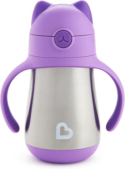 Munchkin Cool Cat Stainless Steel Straw Cup 237ml Purple