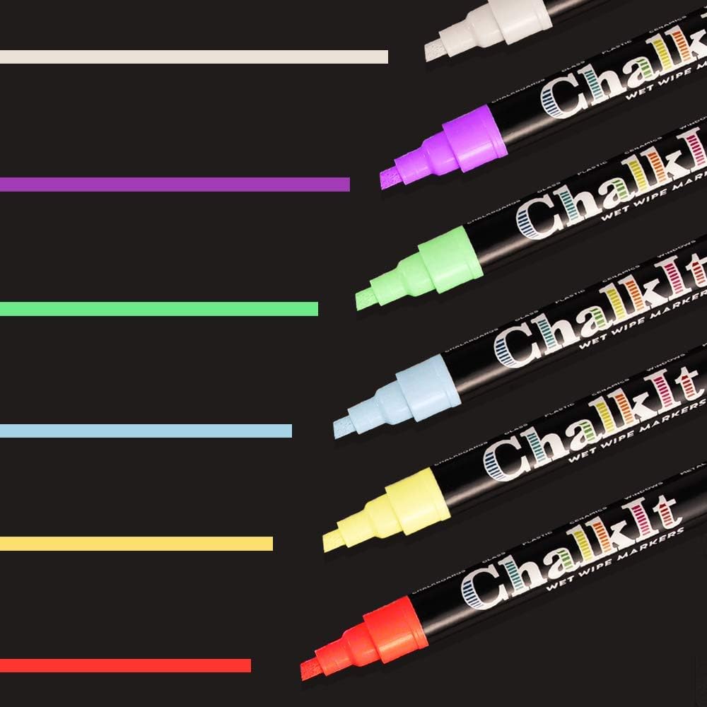 Wet Wipe Liquid Chalk Pens, Chalkboard markers, Blackboard pens (Assorted, Pack of 6, 6mm), Assorted Colours 6mm (Pack of 6) - Image 4