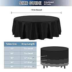PureFit 10 Pack Black Round Table Cloths 70
