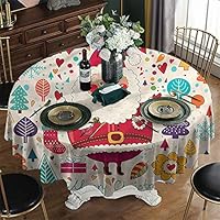 KFUTMD Printed Round Tablecloth Christmas Vintage Santa Artsy Burlap Table Cloth Diameter 60"