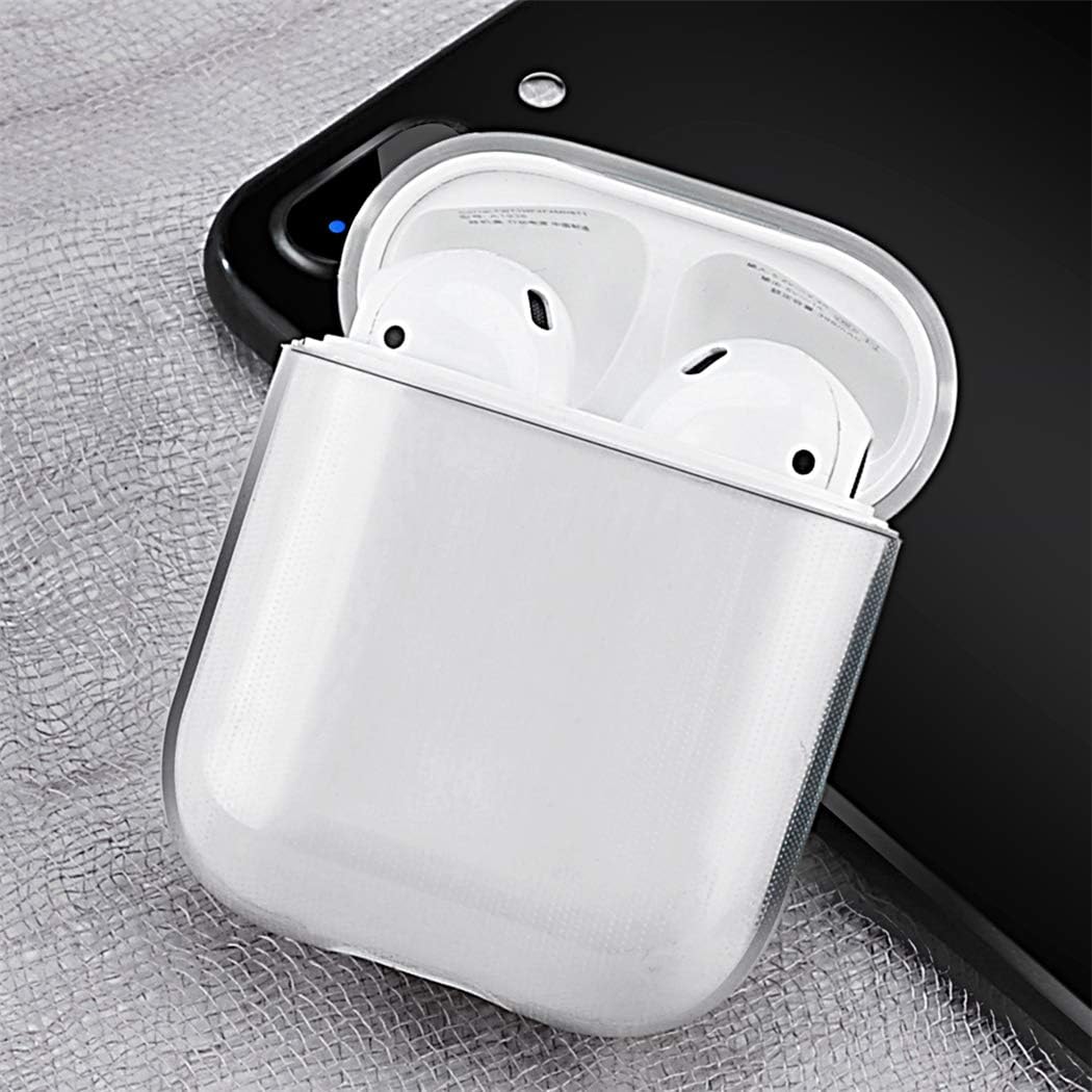 AirPods Case Clear Soft TPU Protective Cover and Skin Glossy Anti-dust Air Pods Earphones Shell Ultra-Thin Flexible Compatible with Apple AirPods 1 & AirPods 2 [Front LED Visible] (Transparent)
