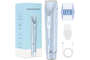 AEDNX Dermave Bikini Shaver, Womens, Bikini Trimmer for Women, Glow Aura Electric Razor 2-in-1 Women's Body Shaver Dual Head Women's Trimmer for Leg Arm Body Grooming Tool (Blue)