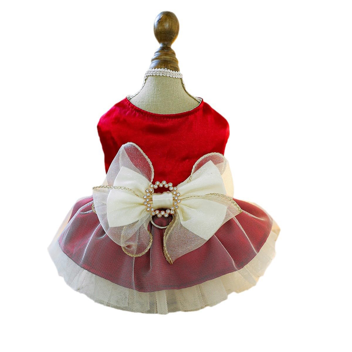 BT Bear Small Dog Dress - Puppy Skirt with Retro Bow - Dog Princess Dress for Cats - Wedding Lace Tutu Skirt (Wine Red, M)