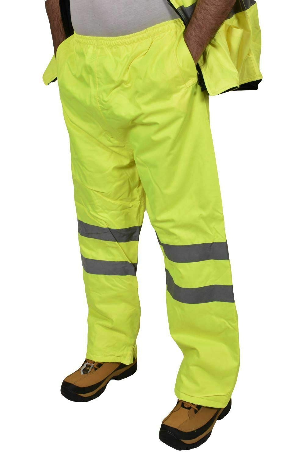 True Face Mens Hi Viz Trouser Padded Work Bottom High Visibility Safety Elasticated Over Pants Yellow 2X-Large
