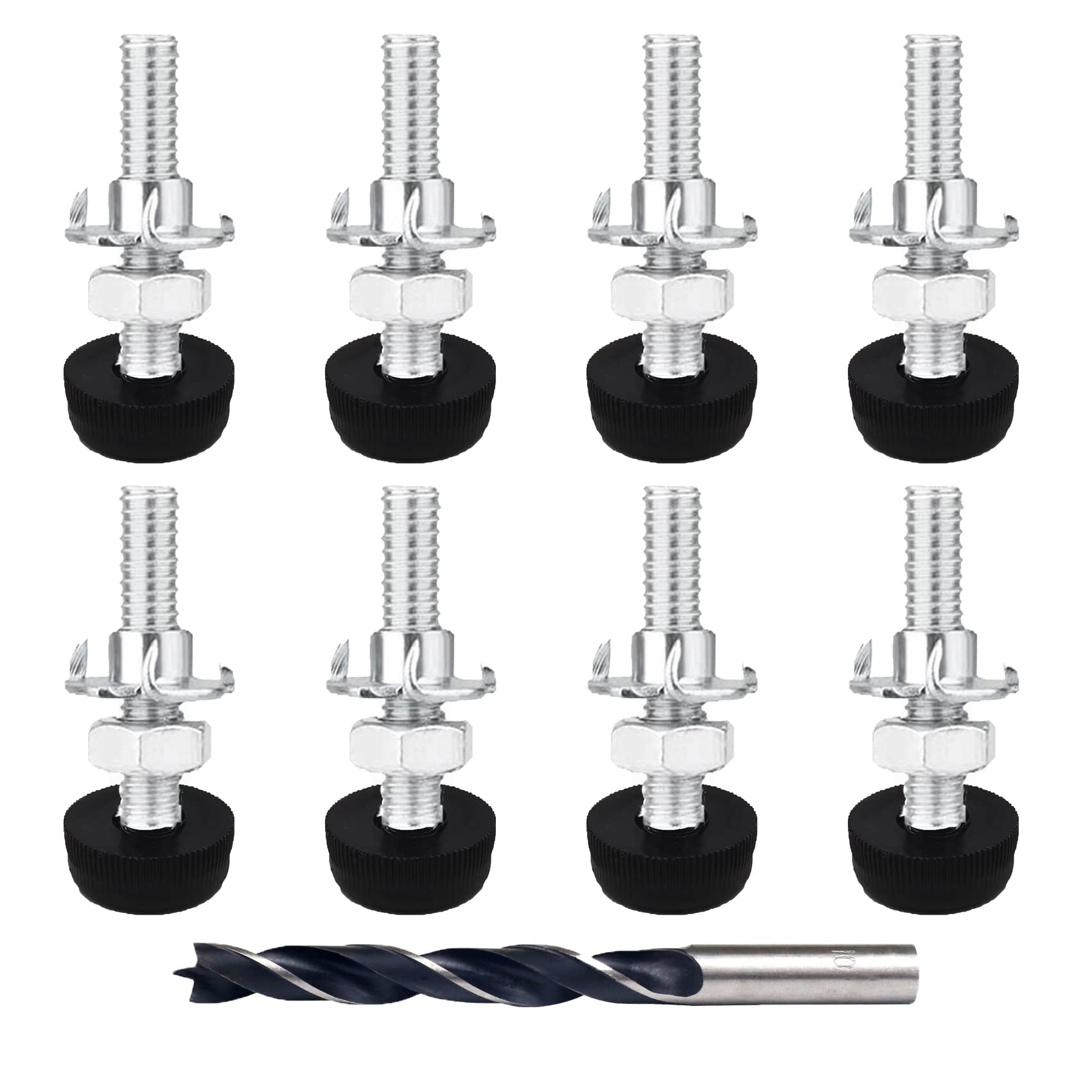 Panexf Levelling Feet 8 PCS Furniture Levellers Feet adjustable M10 x 50 mm adjustable Legs for Furniture with Hexagon Locking Nuts, Four-Pronged Tee Nuts, Metal Drill