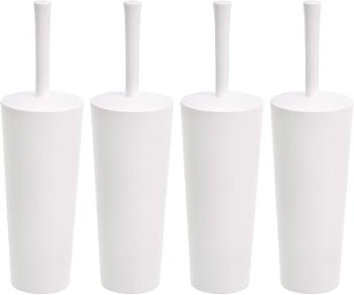 Amazon Basics Toilet Bowl Brush and Holder Set 4 Pack White No-Slip Grip