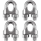 Cozihom 1/2 Inch M12 Wire Rope Cable Clip Clamp, 304 Stainless Steel, U Bolt Saddle Fastener, Pack of 4