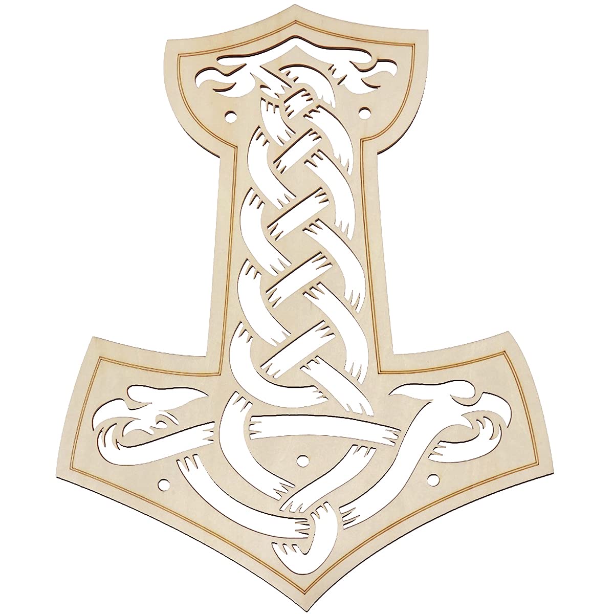 Fourth Level MFG 12" Thor Hammer, Ancient Nordic Viking Wood Wall Art, Protection and Strength Symbol, Sacred Thunder God Mjolnir Scuplture for Hanging Home Decor