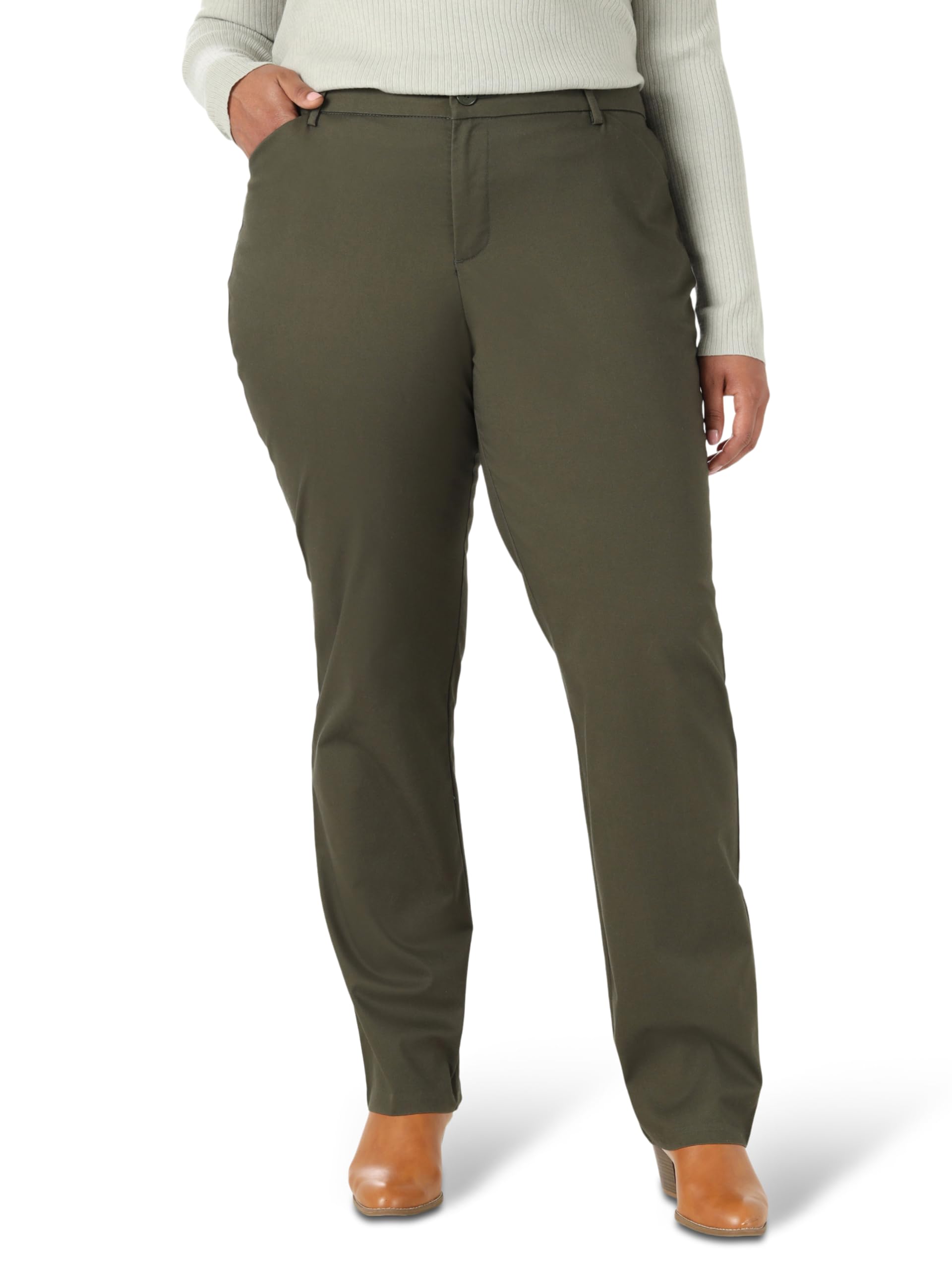 Photo 1 of ***STOCK IMAGE FOR REFERENCE***
*** black **
Lee Women's Plus Size Wrinkle Free Relaxed Fit Straight Leg Pant, Frontier Olive, 26 Plus Medium