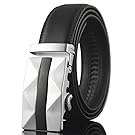 Xhtang Fashion Men's Leather Belt Ratchet Dresses Belts Automatic Buckle Black M