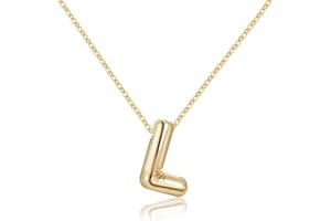 Rhinelife Letter Necklace Bubble Initial Pendant Necklaces for Women Cute Alphabet 14K Gold Plated Design Balloon Puffy Name Personalized Teen Jewelry