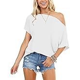 Mcnlyce Off the Shoulder Tops for Women Short Sleeve Batwing Shirts Oversized Tee Tunic Summer Casual Loose Fit