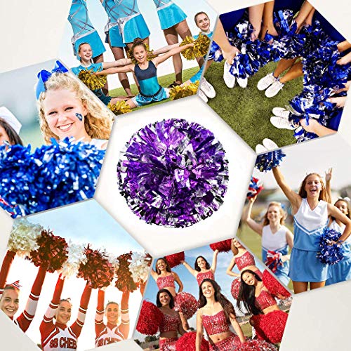 ANALAN 21 Colors Pack of 2 Foil Plastic Metallic Cheerleading Pom Poms for Cheer Sport Kids Adults(Purple and Silver)