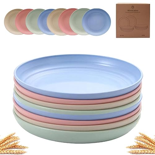 K Y KANGYUN Pcs Inch Unbreakable Wheat Straw Plates,  Microwave/Dishwasher Safe cereal Dinner Plates, BPA Free, Reusable kitchen  Plastic Plates