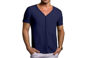 CHXLQQX Men Viscose Pajama Top Button Up for Sleep, or Casual V Neck Short Sleeve, Breathable Summer Cardigan Style