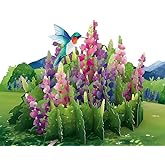 Lovepop Lupine Hummingbird Pop-Up Card - Hummingbird Pop-Up Greeting Cards - 3D Birthday Card - 5" x 7" - Envelope Included