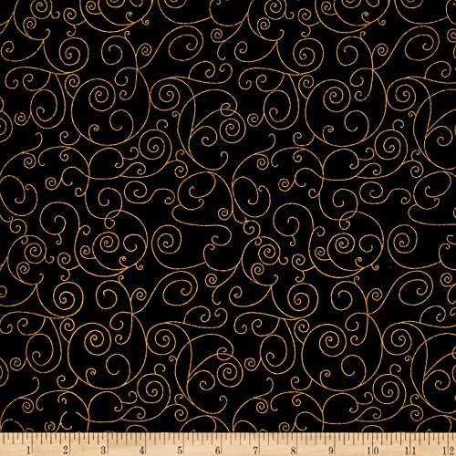 Westrade 110 In. Wide Quilt Back Willow Black/Gold Metallic Fabric By The Yard