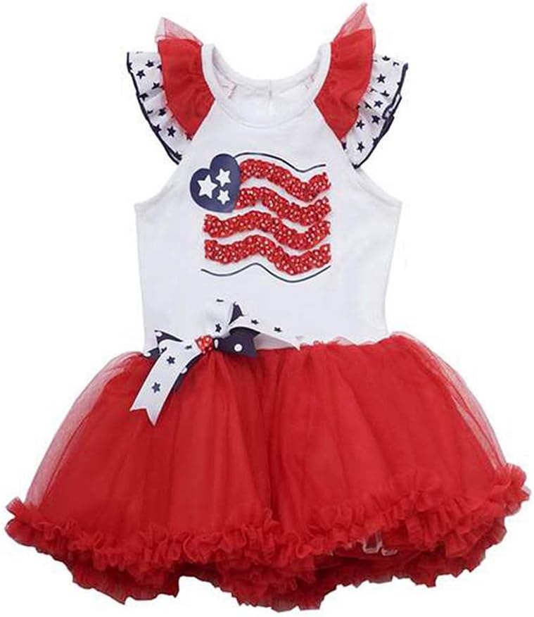 Rare Editions Girls 2T-6x American Flag Applique White Red Tutu Dress