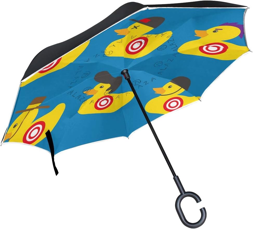 Jojogood Rubber Duck Target Inverted Umbrella Reverse Auto Open Double Layer