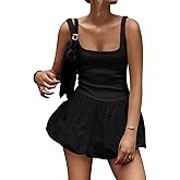 Fanvereka Women Summer Mini Tank Dress Sleeveless Fall Backless A-Line Solid Color Puffball Dress for Party Club