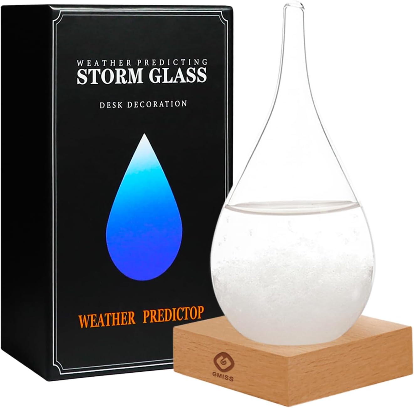 Snow Globes - Christmas Decoration Ornament, Weather Glass with Wooden Base for Desk, Mini Storm Glass for Home, Office and School (Glass-S)