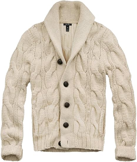 Amazon メンズcali Holiケーブルニットショール襟カーディガンスタイルセーターベージュ Us サイズ M カラー ベージュ カーディガン 通販