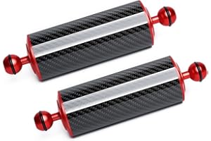 LetonPower Red 8" Carbon Fiber Underwater Float Arm (2-Pack) - Ultralight Dual 1" Ball Buoyancy System for Diving Tray Video Lights & Strobes