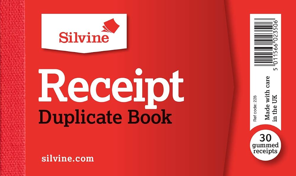 Silvine Duplicate Receipt Book 100 Receipts Red Gummed 148x105mm