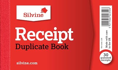Silvine Duplicate Receipt Book 100 Receipts Red Gummed 148x105mm