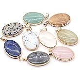 Zotoone 6pcs Natural Stone Pendant, Crystal Gemstone Pendant, Oval Shape Random Color Healing Pointed Quartz Pendants Charms for DIY Necklace Bracelets Earring Jewelry Making