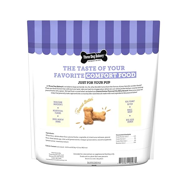 THREE DOG BAKERY ITTY BITTY BONES PEANUT BUTTER DOG TREATS, 32OZ – CRUNCHY BONES FOR DOG TRAINING TREATS, REAL PEANUT BUTTER PUPPY TRAINING TREATS, DOG BAKERY TREATS