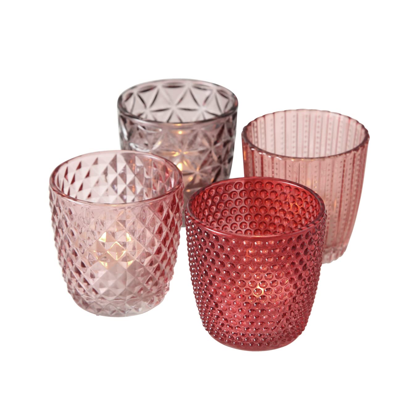 Boltze Marilu 1017892 Lantern Set of 4 (Purple/Pink, Decorative Glasses for Candles/Tea Lights, Candle Holders, Diameter 8 cm, Various Patterns, Round Shape, Tea Light Holder)