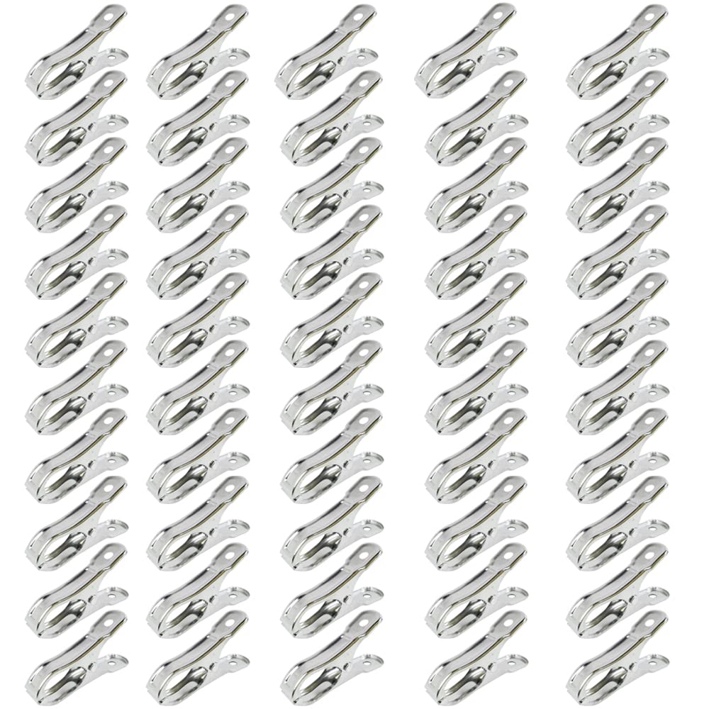 Stainless Steel Clothes Pegs,60 Pcs Metal Clothes Pins Multifunctional Clothing Clamps Windproof Rust Free Clothespin,for Towels Socks Underwears (Silver)