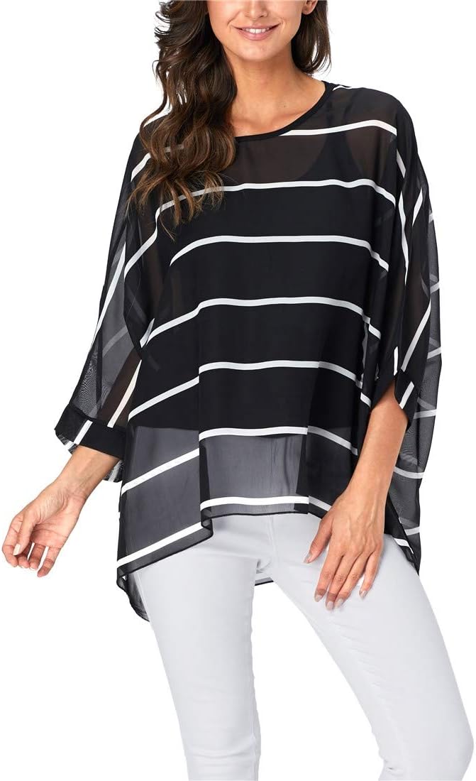 iNewbetter Womens Floral Print Batwing Sleeve Chiffon Poncho Blouse Summer Tunic Tops PB