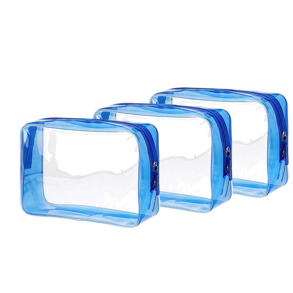 Travel Toiletry Pouch Toiletry Organizer Case Clear Plastic Blue 3 Pieces （Different Sizes） Toiletry Carry Pouch for Women Men Kids Waterproof Shower