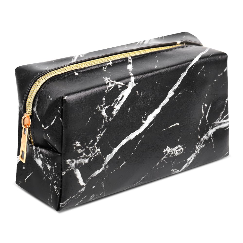 TIECHI Marble Pencil Case for Girls Boys, Black PU Aesthetic Pencil Case Pouch, Travel Pouch Cosmetic Makeup Brush Storage Bag for Exam Office Art School Travel Supplies