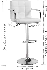 Panana Cuban Bar Chairs with Armrest, Height Adjustable, 360° Swivel, White view 3