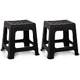 Mintra Home Light Duty Plastic Stools 2pk (12.5in Height, Black)